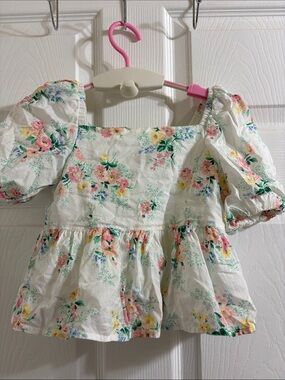 Janie and Jack girls White Floral Puff-Sleeve Peplum Top